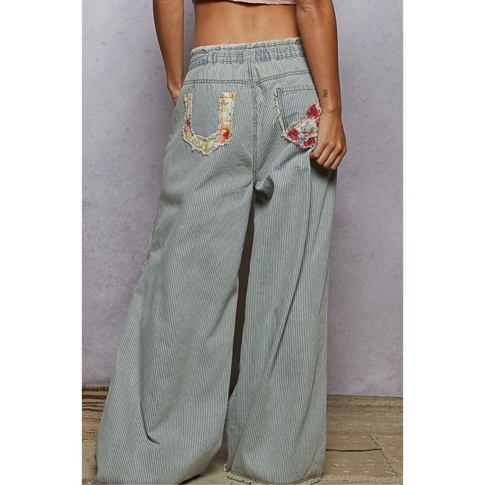 POL Pinstripe Draw String Patch Pants Size L - image 3